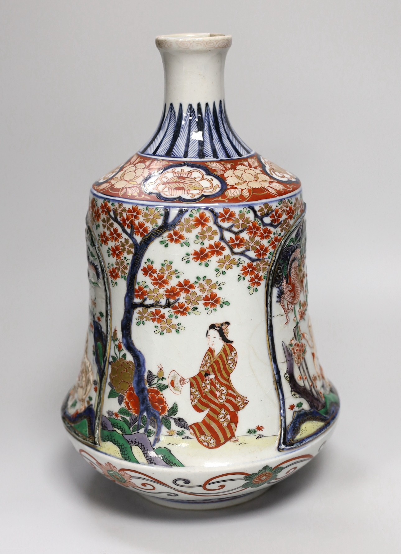 A large Japanese Imari style sake flask (tokkuri), 19th century, pseudo Chenghua mark, 31cm